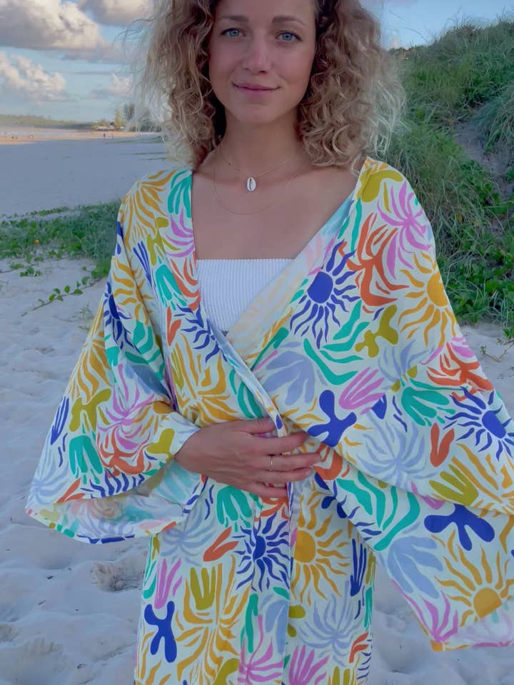 Ayla Maxi Kimono - Sunset Palms for wholesale by Nakoa The Label