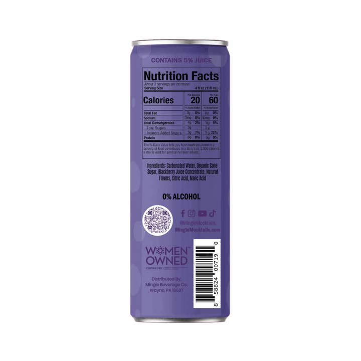 Mingle Mocktails - Wholesale Non-Alcoholic Aperitif/Mocktail - Blackberry Hibiscus Bellini 24 Pack (6x 4 12oz Pack Cartons)