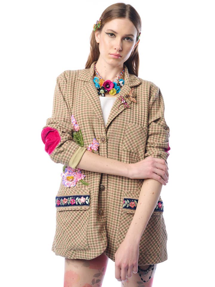 Aratta | Women's Fashion - Wholesale Blazer - Women's - Diana Beige Floral Blazer | Plaid Blazer | Flowery Jacket7
