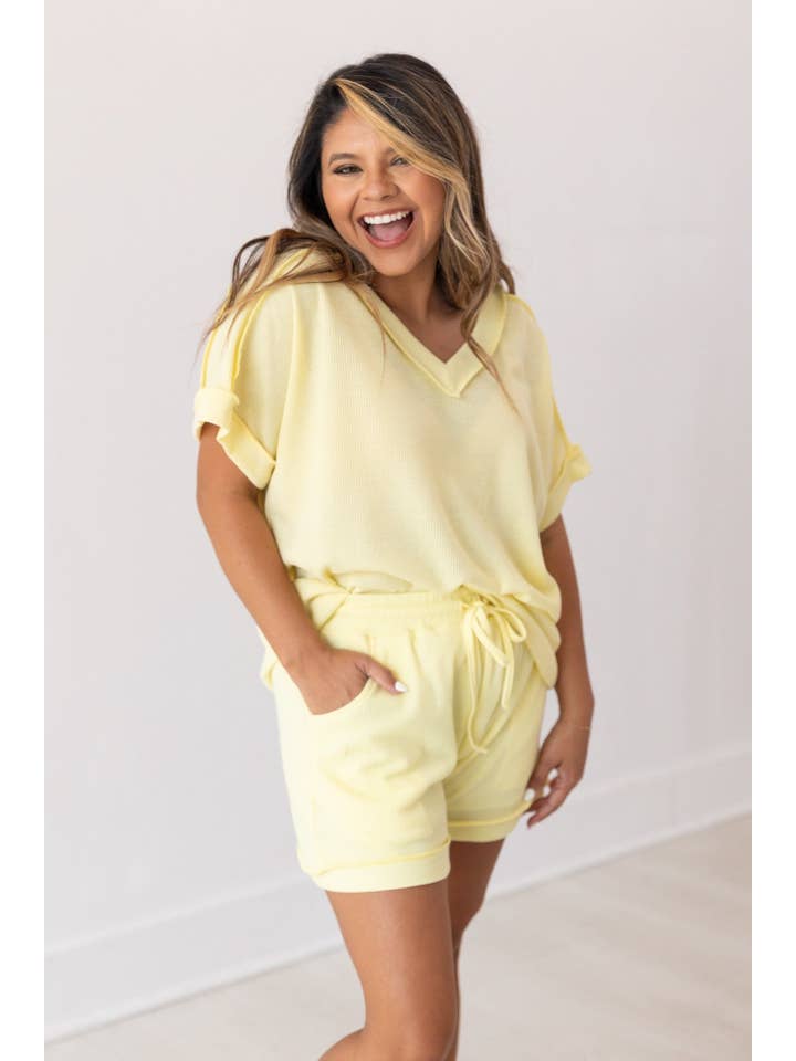 Yellow Waffle Knit Shorts for wholesale on Faire2