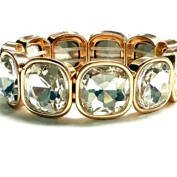 Crystal Glass Color Framed Stretch Bracelet Gold for wholesale by iconic mi
