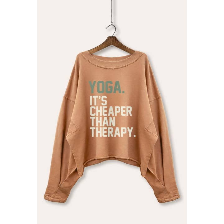 Camisola Curta com Tipografia de Terapia de Yoga por atacado de STARCHIS