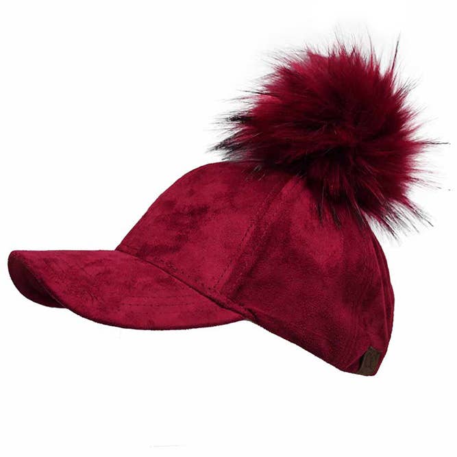 Hana - Wholesale Baseball Cap - Women's - C.C Suede Cap with Fur Pom Cap