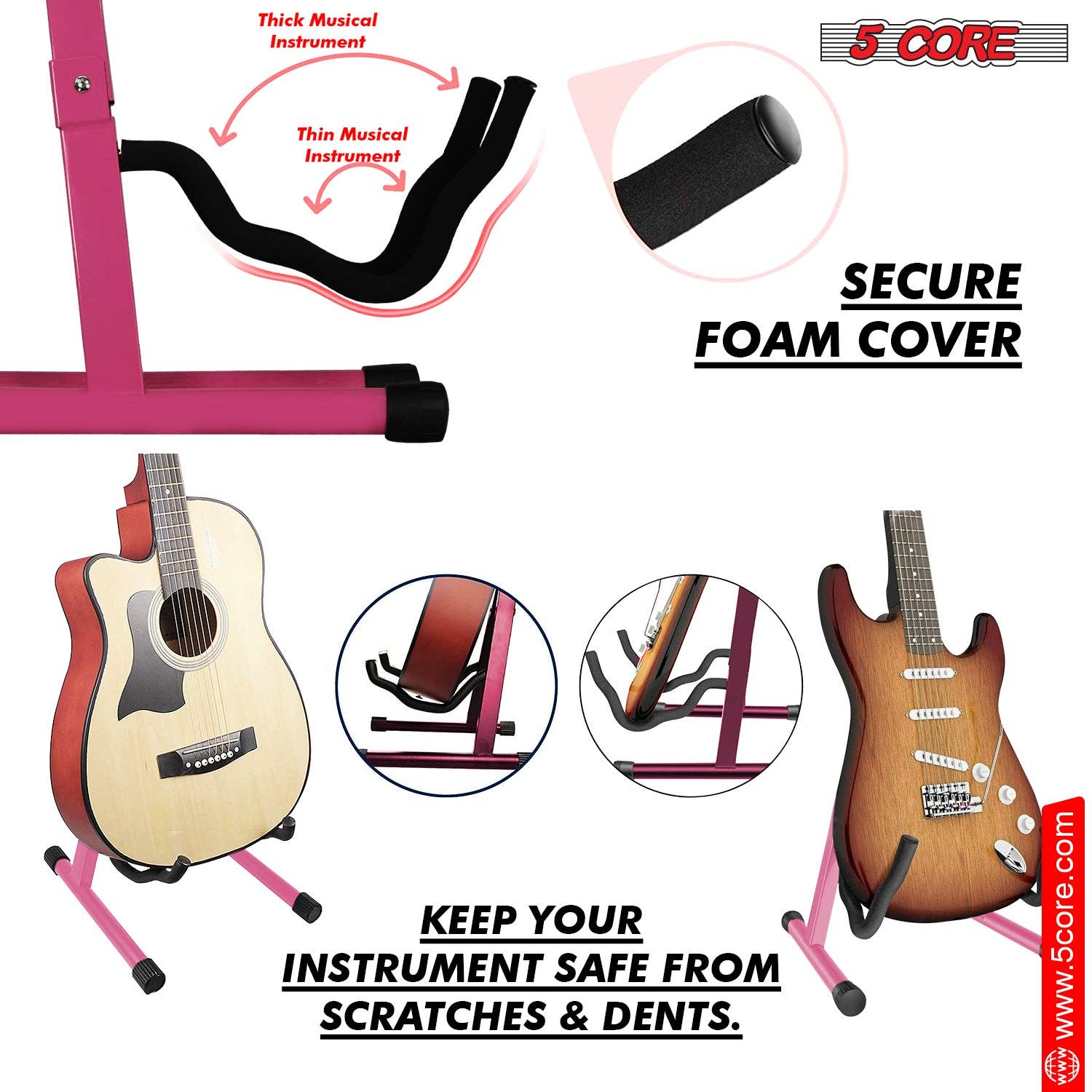 K Cube Inc - Wholesale Musical Instrument - 5Core Guitar Stand Floor A Frame Electric Acoustic Bass Soporte Para Guitarra PINK2