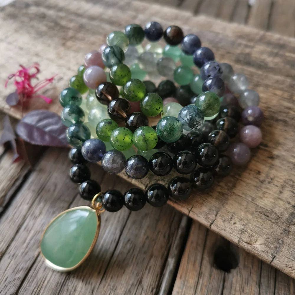 Harmony Mala – Engroshandel Perlehalskæde – Halskæde med mala-perler af sort onyx, grøn aventurin, prehnit3