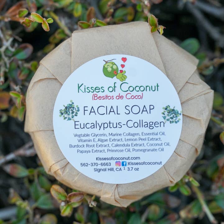 Savon pour le visage au collagène d'eucalyptus pour la vente par Kisses of Coconut