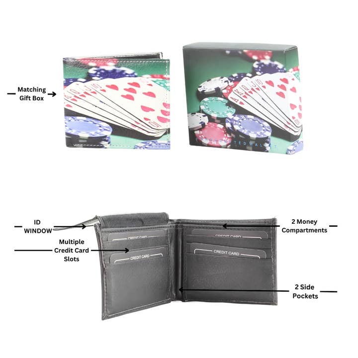 Leather Impressions Inc - Wholesale Wallet - Men's - Poker Chips Vegan Leather Bi Fold Wallet # VL 519