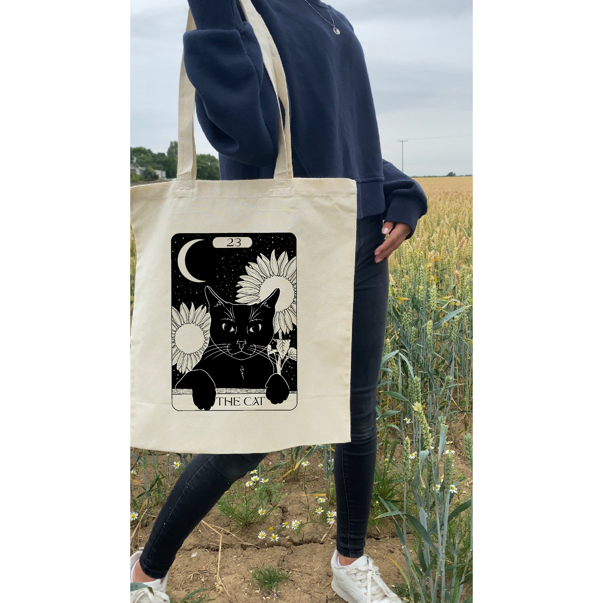 Jodie Moulson Art & Design - Vendita all'ingrosso Borsa tote - Donna - Borsa tote in cotone naturale The Cat Tarot Card1