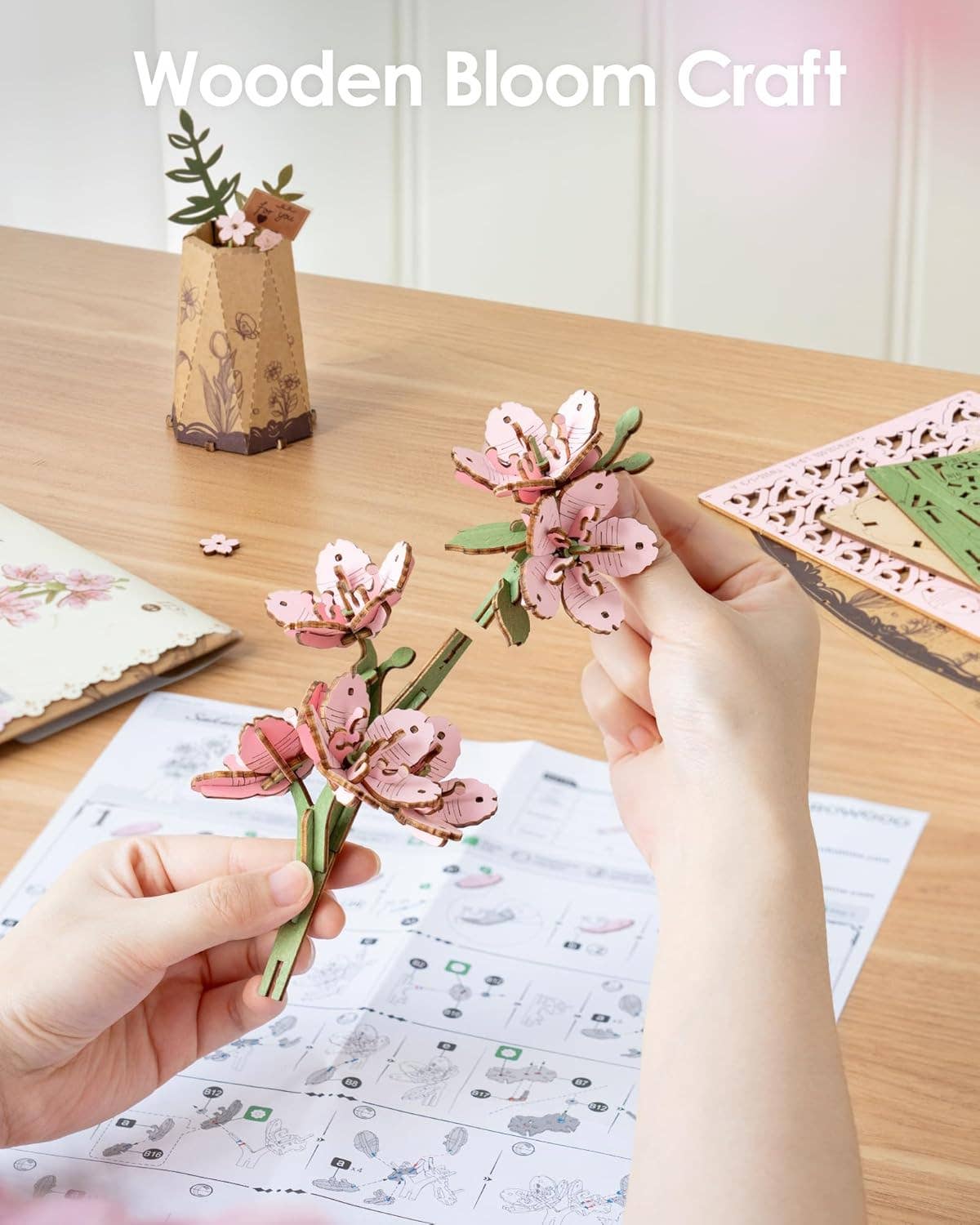 Hands Craft - Vente Puzzle – enfant - Puzzle de fleur en bois 3D : Sakura1