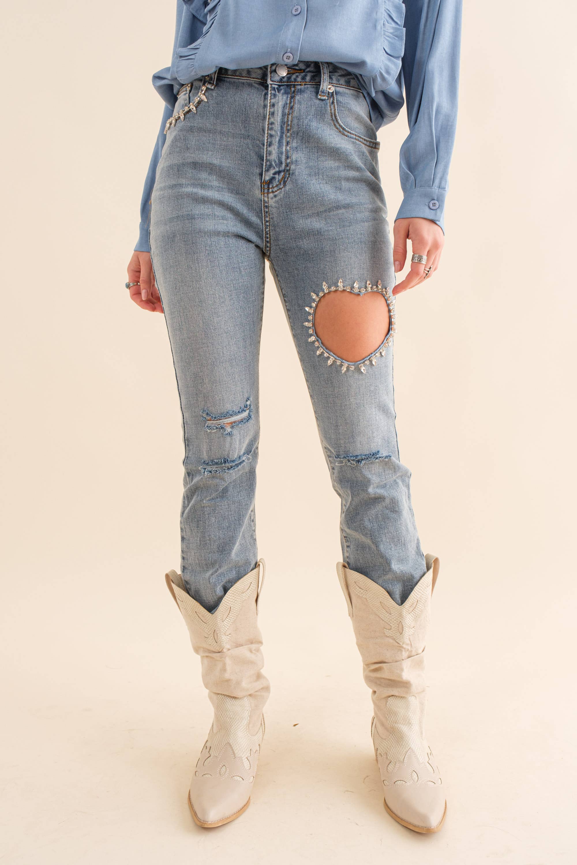 Blue B - Vendita all'ingrosso Jeans - Donna - 22300P - Jeans in denim elasticizzati con bottoni alla caviglia e bottoni a cuore7