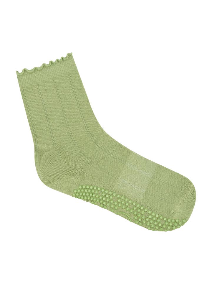MoveActive - Wholesale Socks - Women's - Crew Non Slip Grip Socks - Sage Ruffle