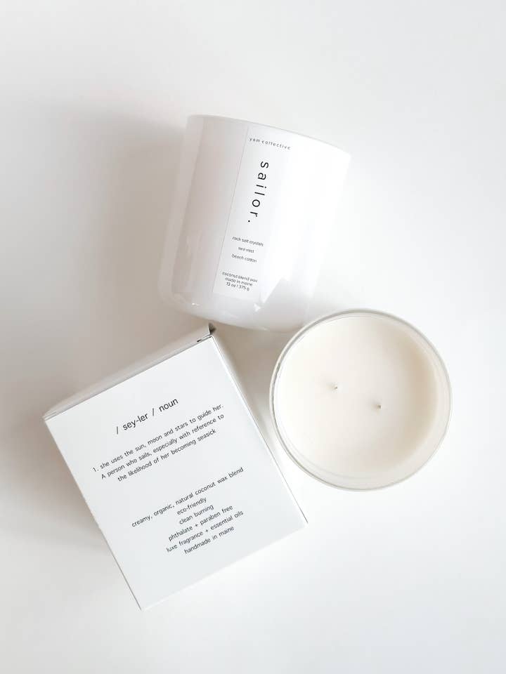 SAILOR(Luxe)-Rock Salt+Cotton Glossy Jar/Cotton Wicks 13oz for wholesale by yam collective