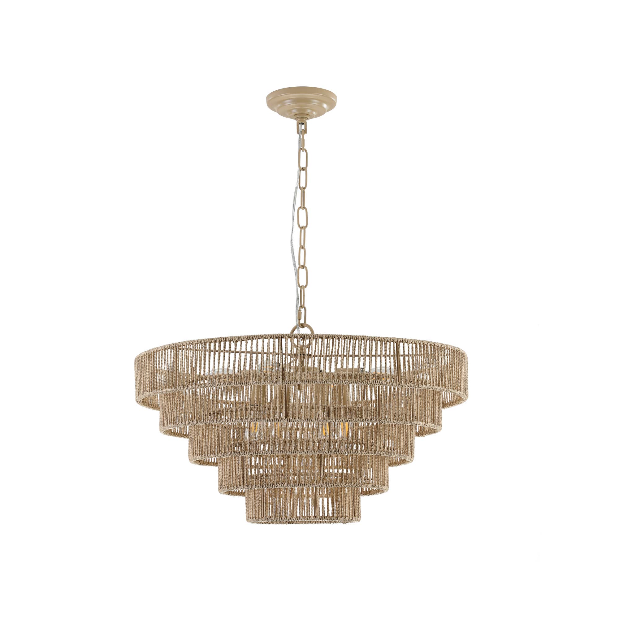 Wood Bohemian Woven 5-Tier Large Rattan Pendant Light for wholesale on Faire11