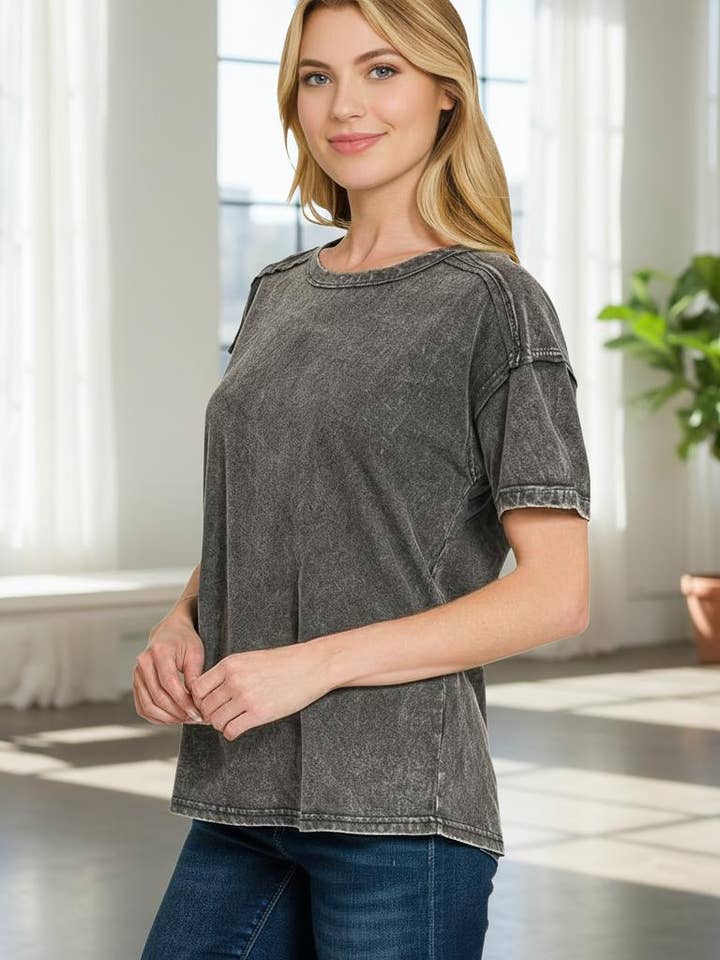 .1229 Säuregewaschene Rundhals-T-Shirts SI-29266 für den Großhandel von 42POPS