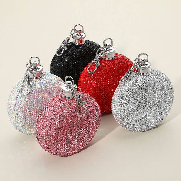 Sensibling Corp. - Wholesale Flask - 3oz Bling Studded Stainless Steel Round Flask11