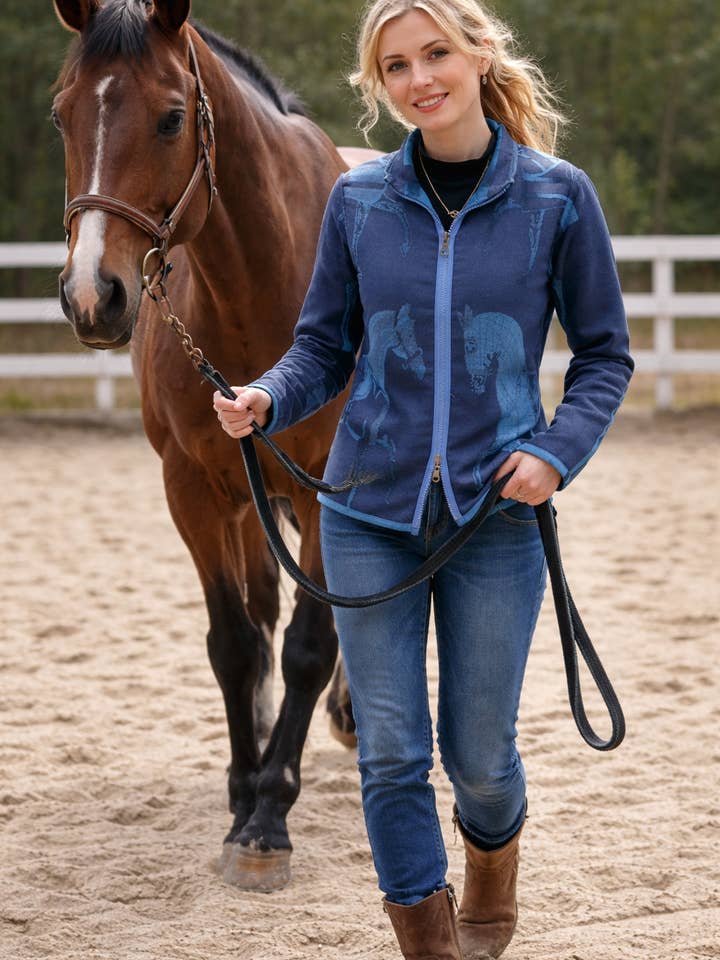Suéter reversible con cremallera Equestrian Blue / Black Trotter para venta al por mayor de Winding River