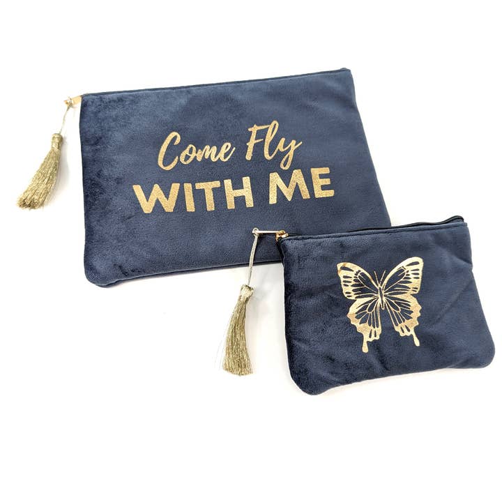 Come Fly with Mi 'Conjunto de 2 Sacos Veludos/Malas por atacado de Black Ginger