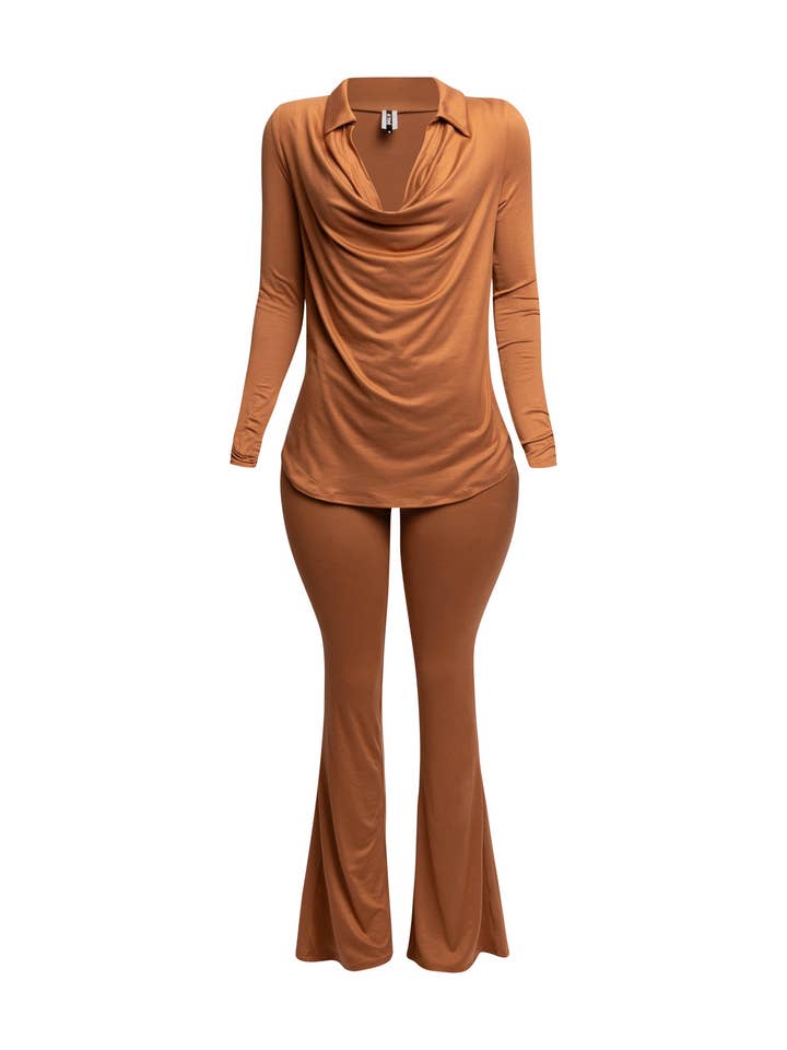 PLUS SIZE Cowl collar neck top & flare pants set for wholesale by K Too