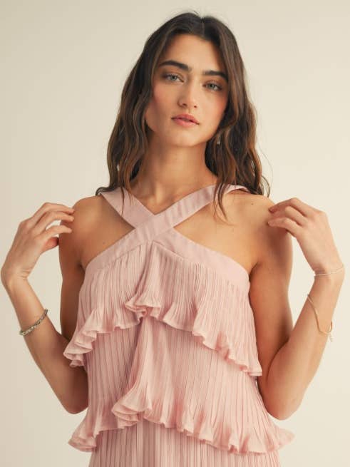 Halter Neck Ruffled Tiered Midi Dress for wholesale by JUST ME