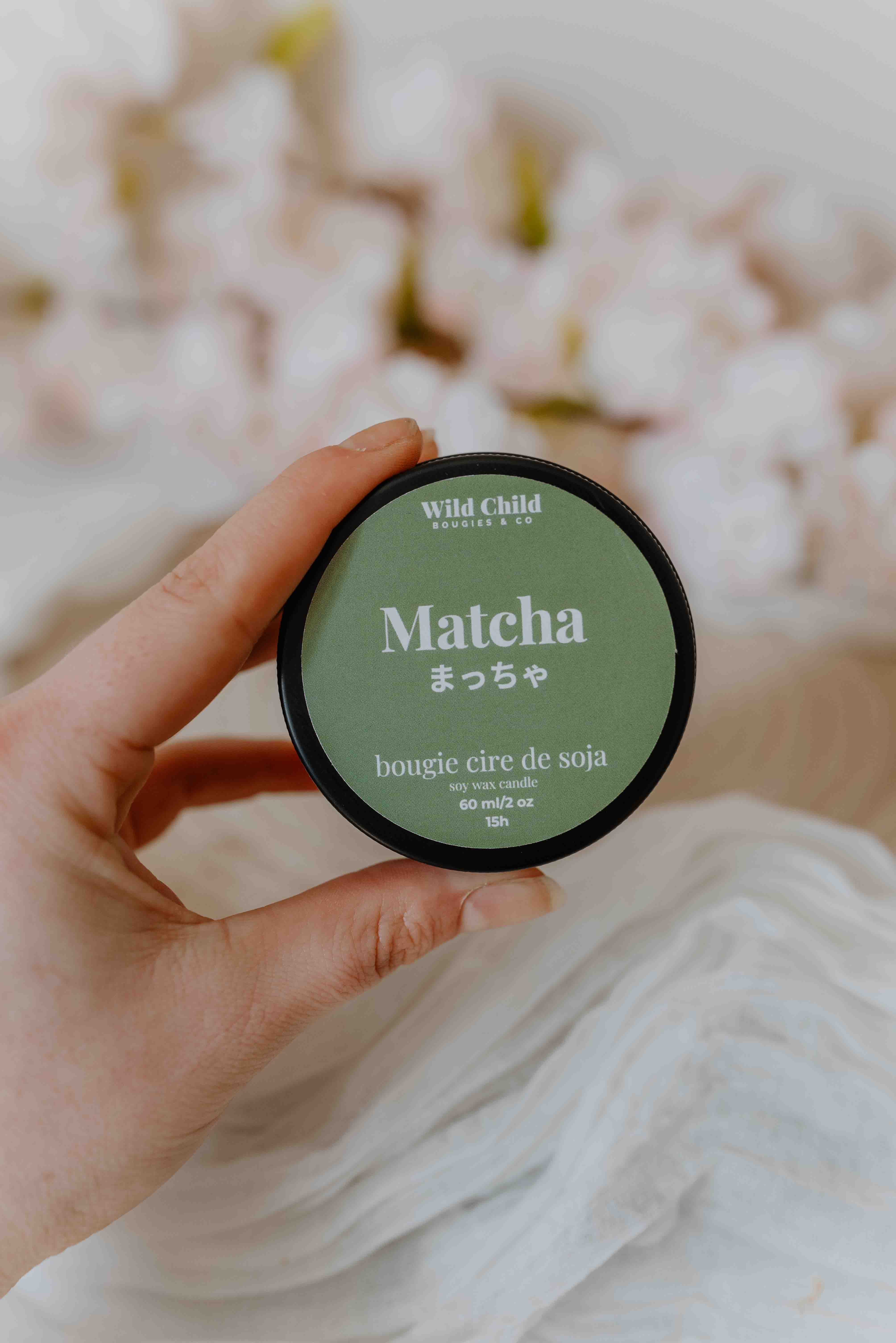 WILD CHILD Bougies & Co - Wholesale Jar/Filled Candle - “Matcha” - Natural scented candle - 12 hours