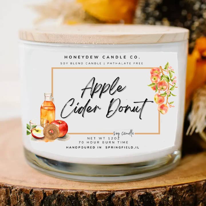 Apple Cider Donut 3 Wick Candle 12 oz for wholesale by Honeydew Candle Co.