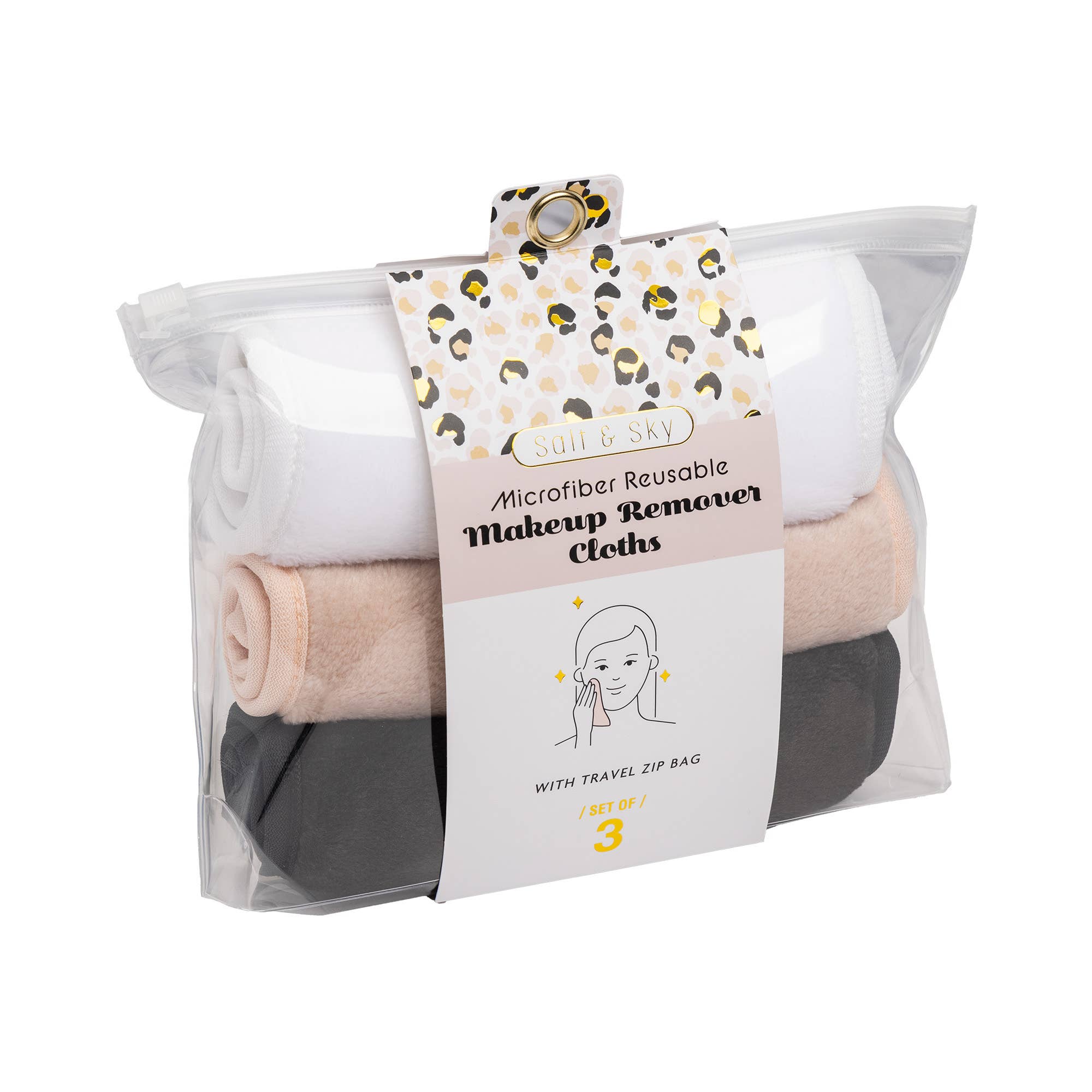 Core Home - Wholesale Makeup Remover - Set of 3 Makeup Remover Cloths With PEVA Bag - Pink