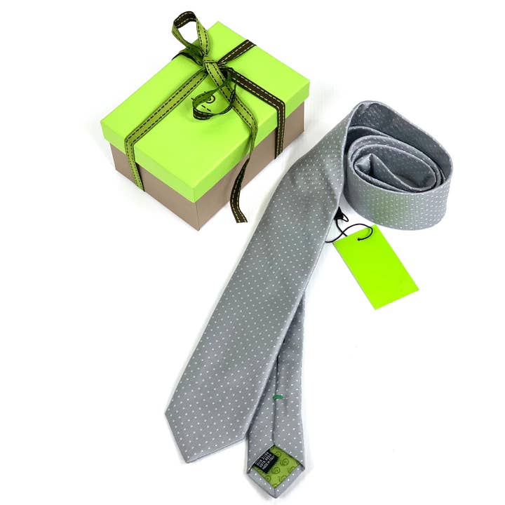 GREY 100% SILK FORMAL TIE WHITE POLKA DOTS WIDE CM 6 CODE 310 for wholesale by C.C.&Co.Srl