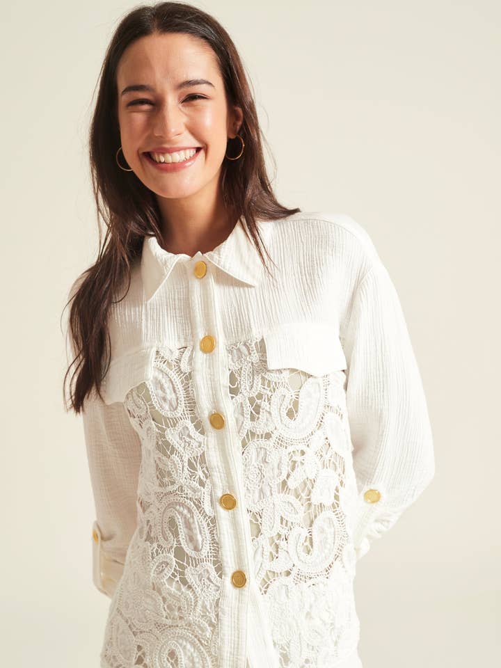 Lecan shirt with embroidery and double gauze. for wholesale by OKY