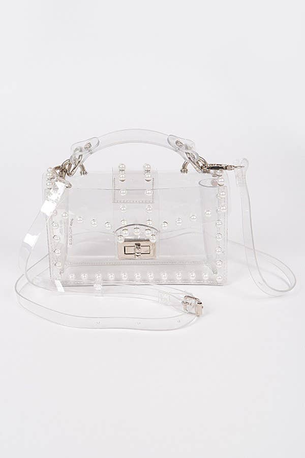 Oblige by G – wholesale Top handle bag – women's – pearl-embellished clear handbag HPC35285