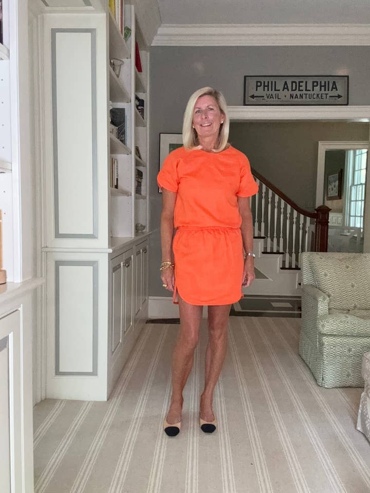 Isabelle in orange linen for wholesale by Vanessa Fox