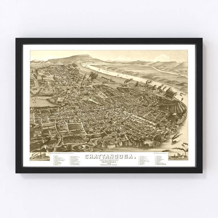 Vintage Map of Chattanooga, Tennessee 1886 for wholesale by Ted's Vintage Art