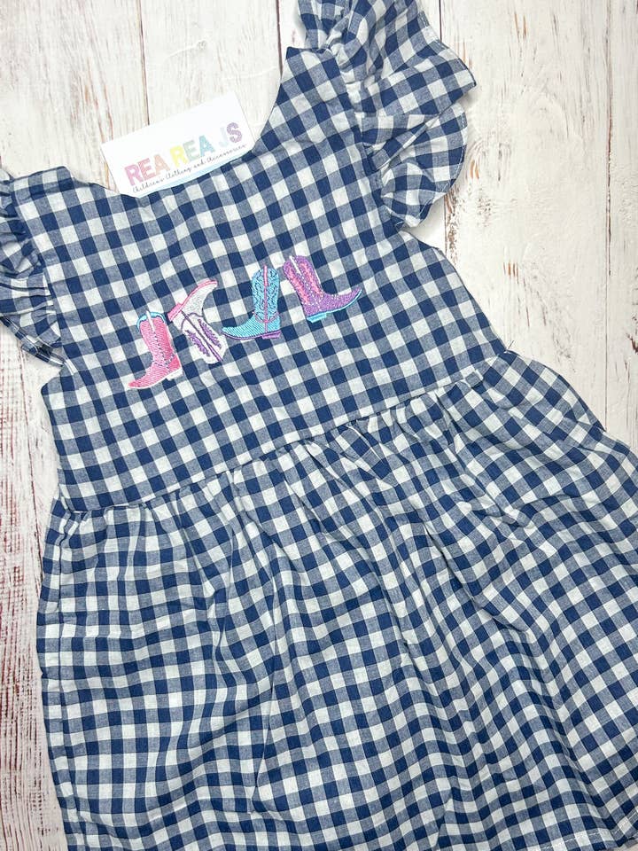 Cowgirl Boots Gingham Dress for wholesale by Rea Rea J's