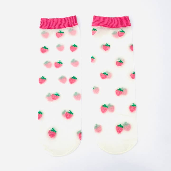 Clémence - Women's novelty socks pink RASPBERRIES for wholesale by sockette