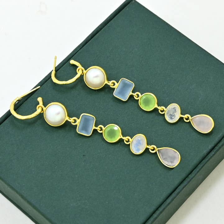 Schmuckoo Berlin - Wholesale Dangle Earrings - Yvonne Earring Gold - Pearl, Moonstone & Rose Quartz1