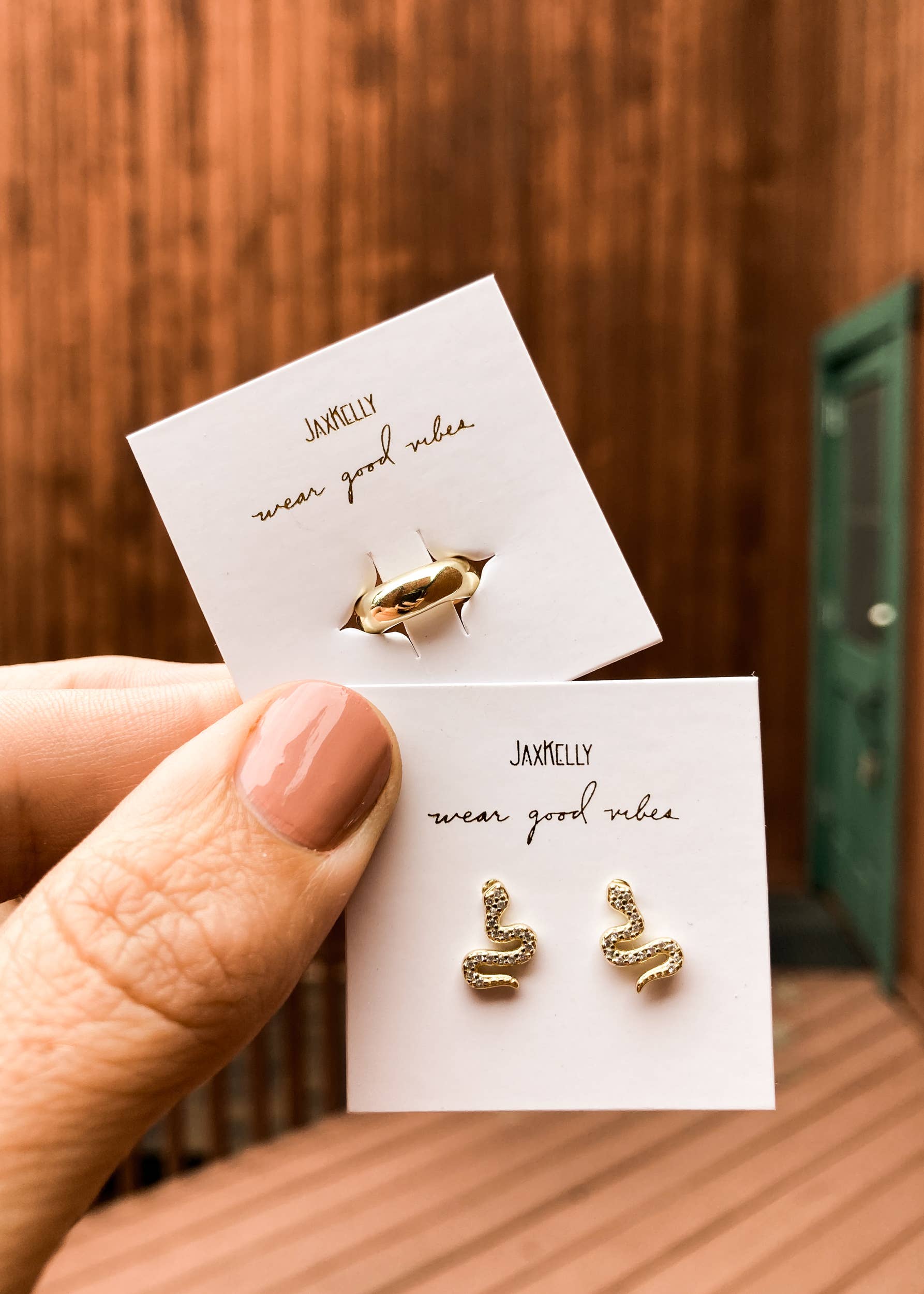 JaxKelly - Wholesale Stud/Post Earrings - Pave Stud - Snake - Gold Earrings5