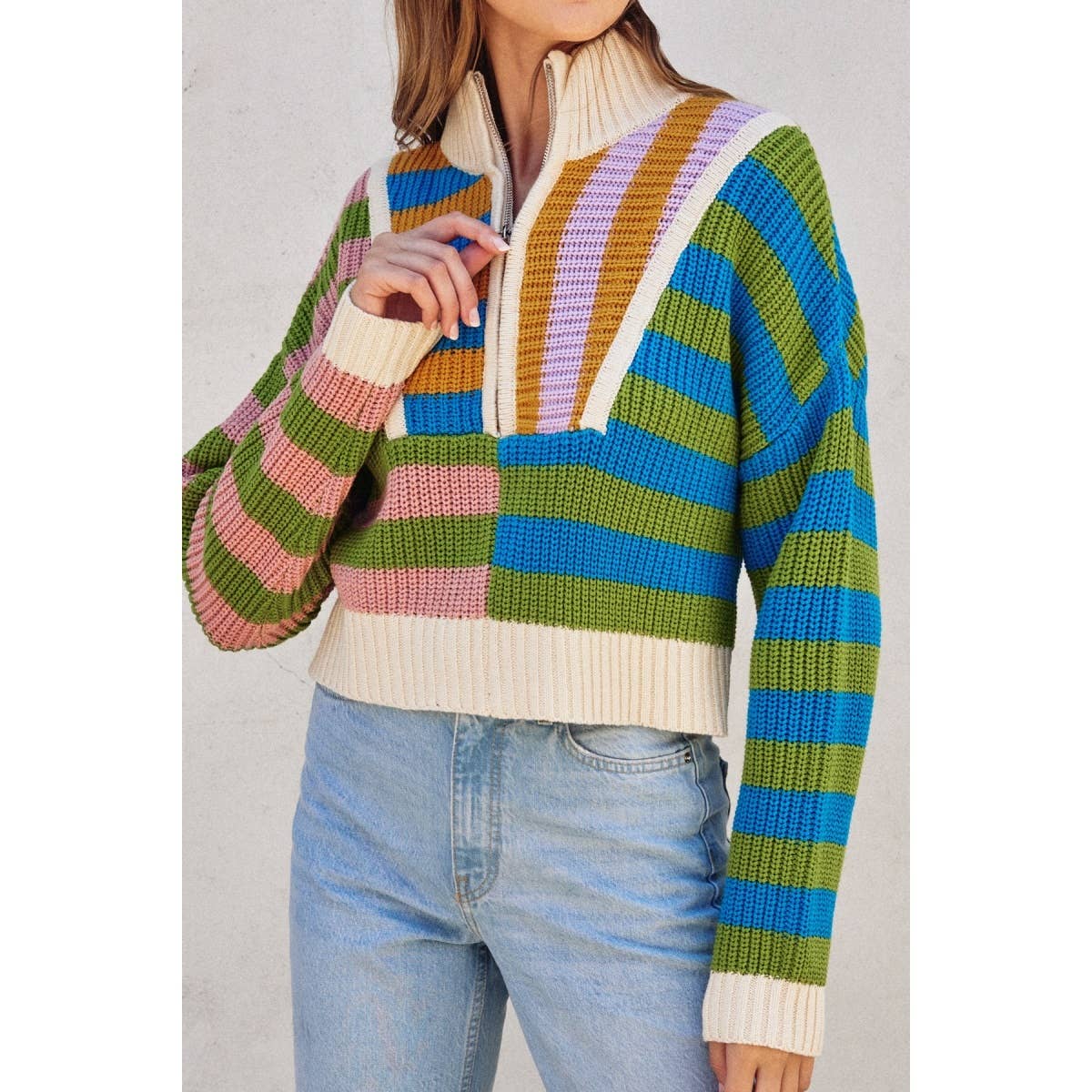 Dress Forum - Wholesale Knit Sweater - Women's - Colorburst Half Zip Collared Sweater (1)13