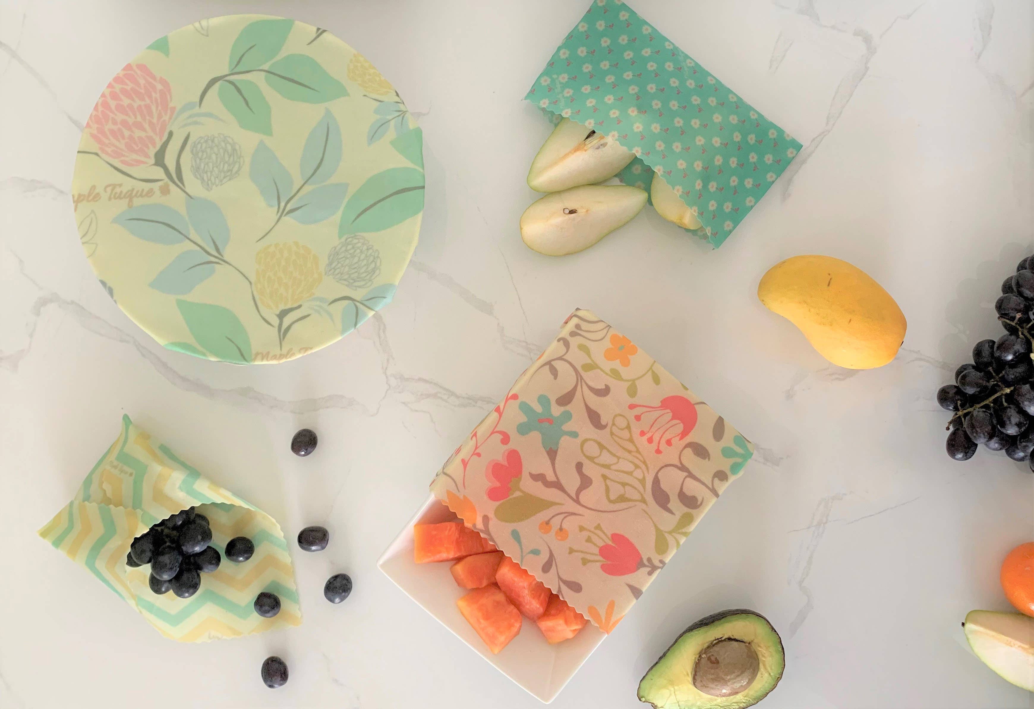 Maple Tuque - Vente Sachet de conservation/film alimentaire - Set de 2 Wraps en cire d'abeille - Motif : Assorti3