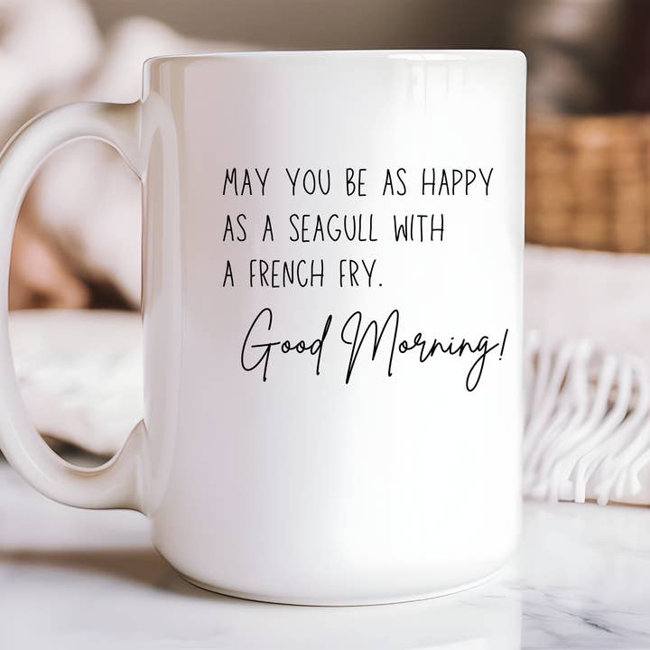 May You Be As Happy As A Seagull | 15oz Ceramic Mug for wholesale by Rustic Avenue