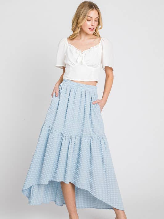 SONIA TEXTURED HIGH-LOW MIDI SKIRT - FS80151 for wholesale by Calista
