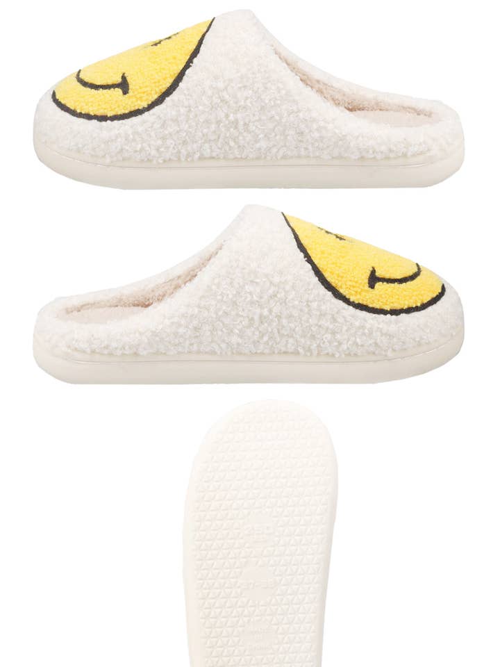 Cap Zone – Engroshandel Slippers - Dame – Smiley Frotté Fuzzy Sherpa Fleece Tøfler
