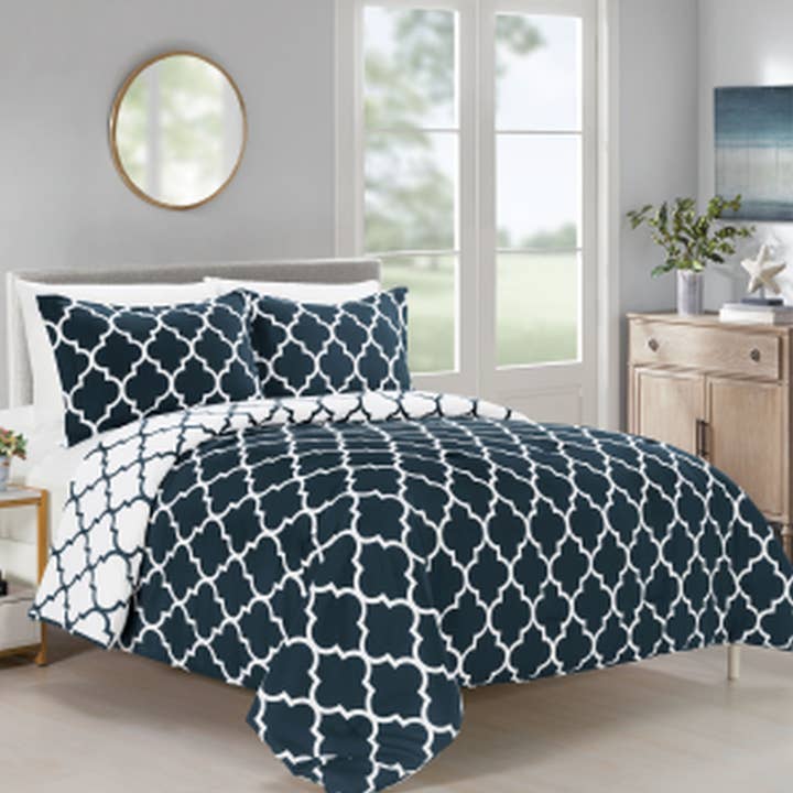 Elegant Comfort - Vente Parure de lit - Ensemble de couette réversible en treillis marocain 3 pièces Elegant Comfort