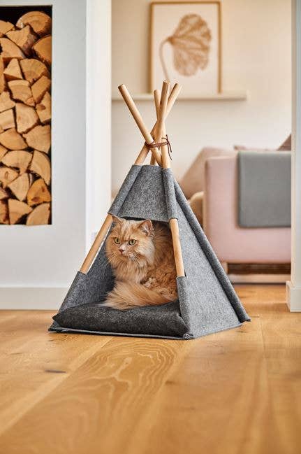 Zeller Present - Wholesale Pet Bed - Cat - Tipi cat tent, felt/wood, gray1