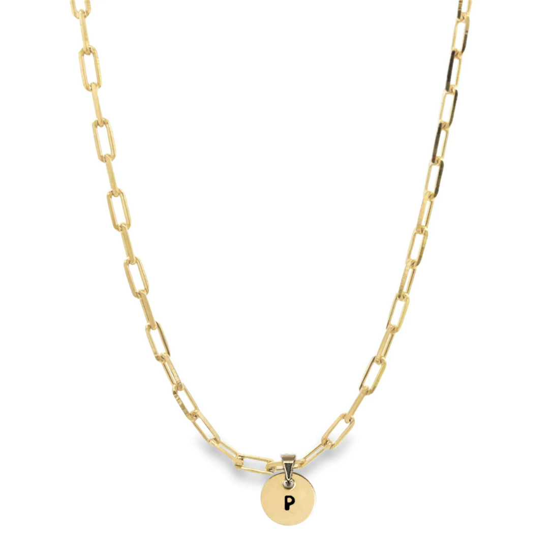 Camilla Limón - Wholesale Pendant/Charm Necklace - Initial Engraved Disk Necklace on Thick Paperclip Chain31