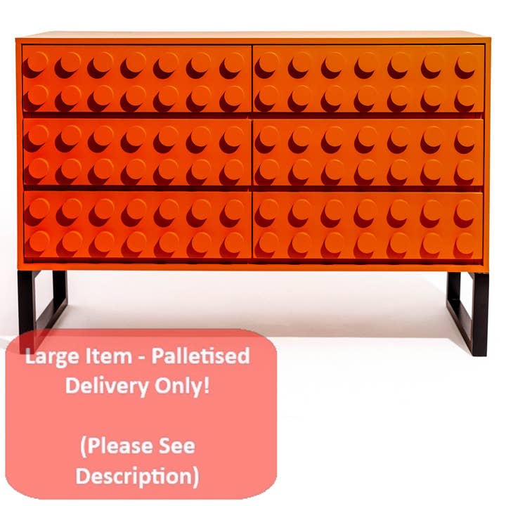 Orange "Ogel" Block Massivholz 6-Schubladen-Seitenschrank für den Großhandel von McGowan & Rutherford Ltd