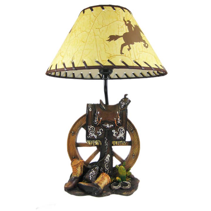 Zeckos - Wholesale Accent/Desk Lamp - Western Saddle Table Lamp W/ Cowboy Print Shade