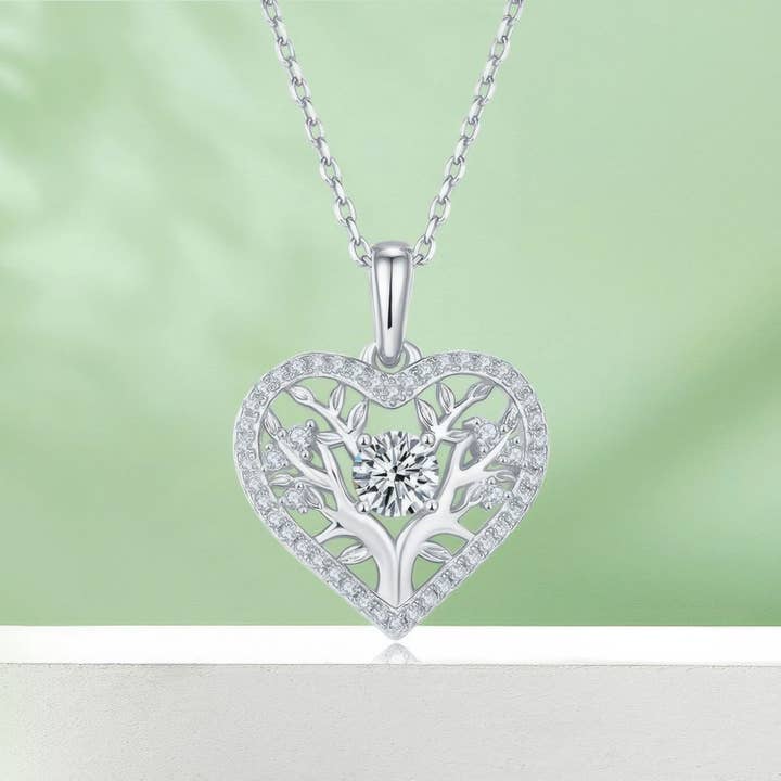 Tree of Life Heart Moissanite Pendant Necklace | 925 Sterling Silver | 3 Gold Colors Available for wholesale by Sparkile
