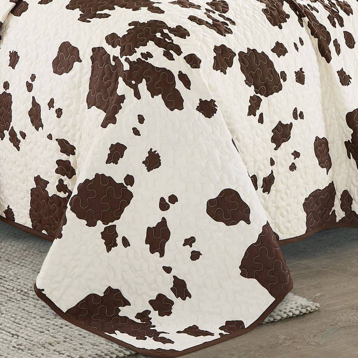 Linen Mart - Wholesale Quilt - Rustic Cowhide Brown Cow Skull Quilt Set - 5 Piece Set