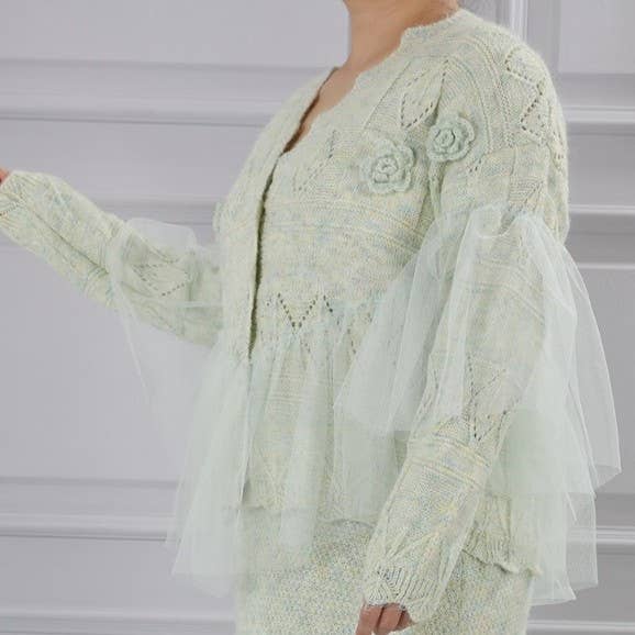 PEACH ACCESSORIES - Wholesale Cardigan - Women's - Knitted Cardigan with Lace Detail SDK15311