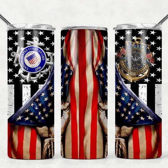 Coast Guard and Navy with flag for wholesale by Triple D's Tumblers n More