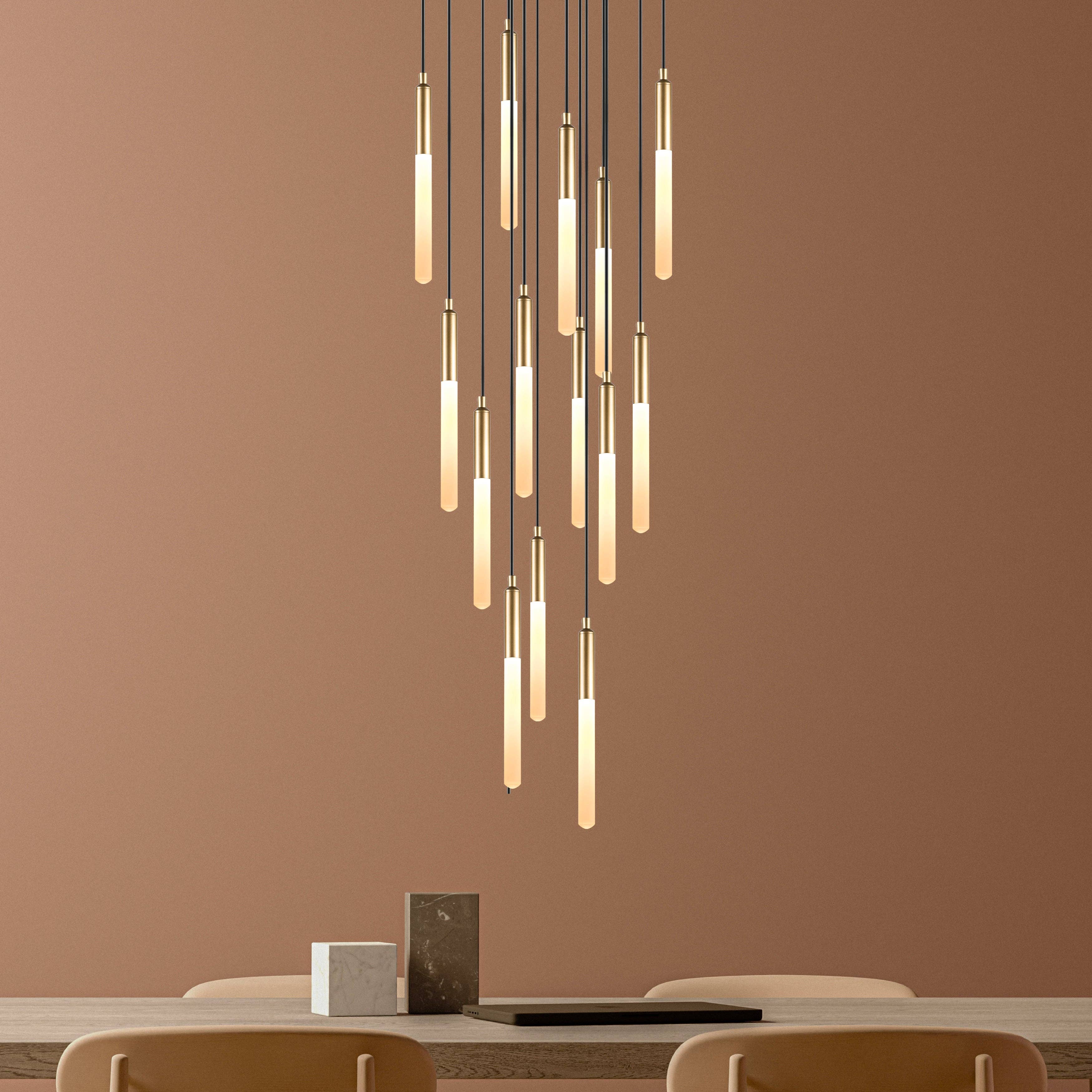 Eclipse Lighting – Engroshandel Lysekrone/pendellampe – LED-rør Moderne Multi Vedhængslampe til Trappe, Trappeopgang Lysekrone, Slankt Rør Vedhængslampe, 3 Etagers Vedhængslampe, Lysarmatur0